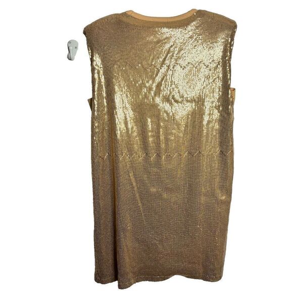 Calvin Klein Womens Sheath Dress Gold Sequined SZ 16 Sleeveless Lined Round Neck - Picture 5 of 13